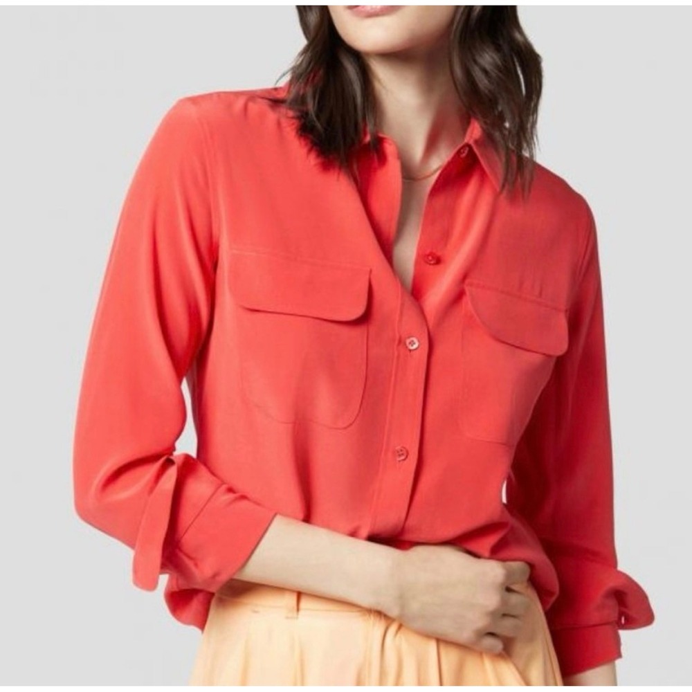 Equipment Femme Signature Silk Button Down Shirt Coral Pink XS
